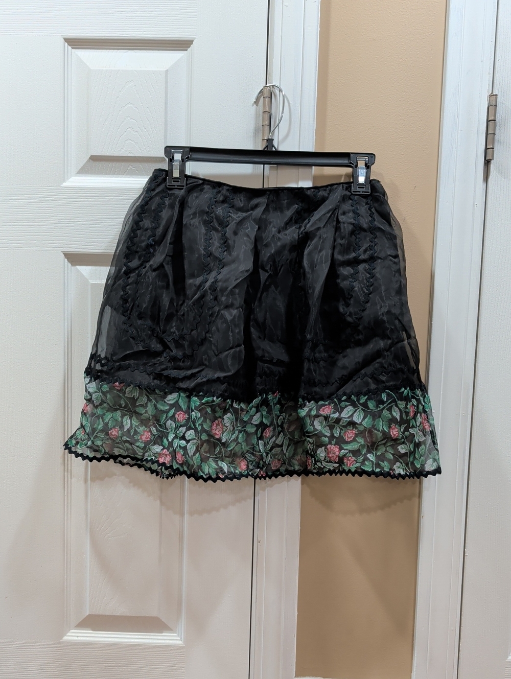 Coach Black Mini Skirt with Pink & Green Floral Hem